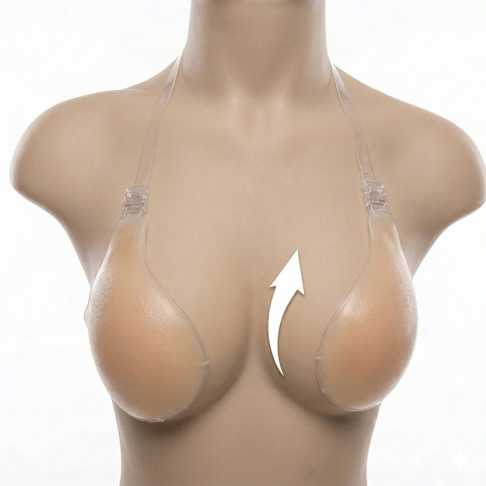 New A Cup Backless Stick on Adhesive Halter Bra Adjustable Clear Straps